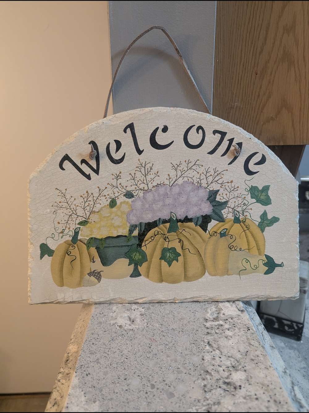 Vintage Welcome Hanging Painted Slate Sign Indoor Outdoor Slates Ornate Pumpkins